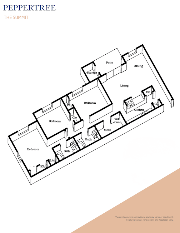 A floor plan of a Peppertree at The Summit.